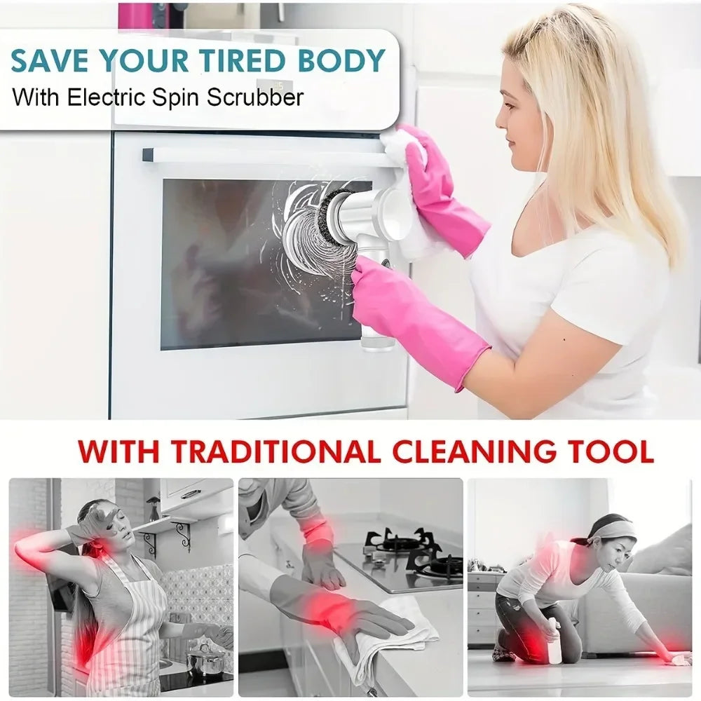 SwiftScrub  Pro™  - 8-in-1  Cordless Electric Spin Scrubber